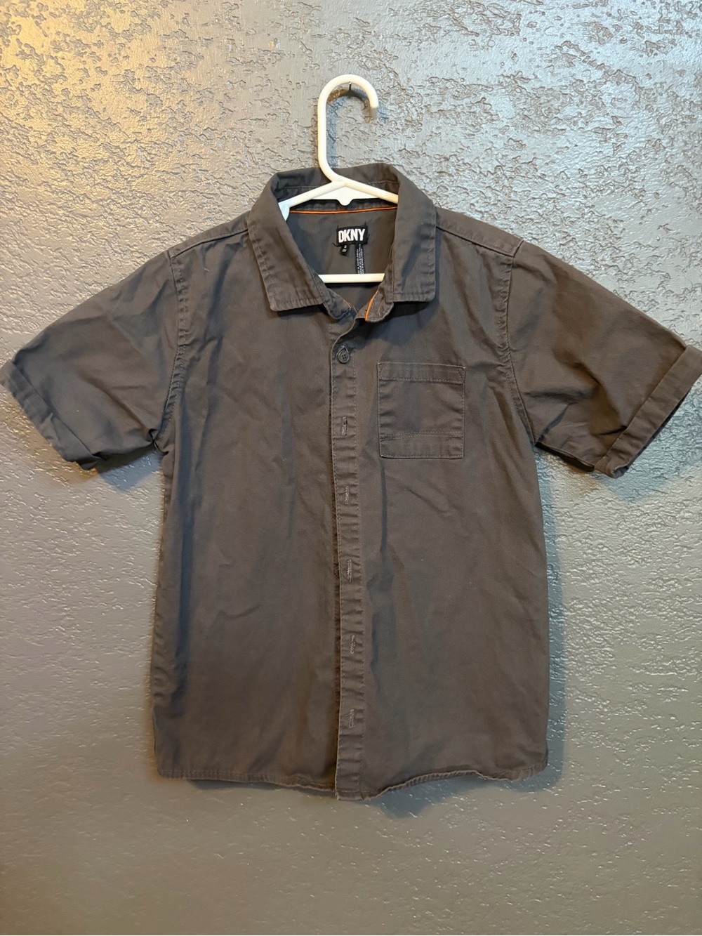 DKNY Boys Short-Sleeve Button-Down Shirt - Charcoal Gray